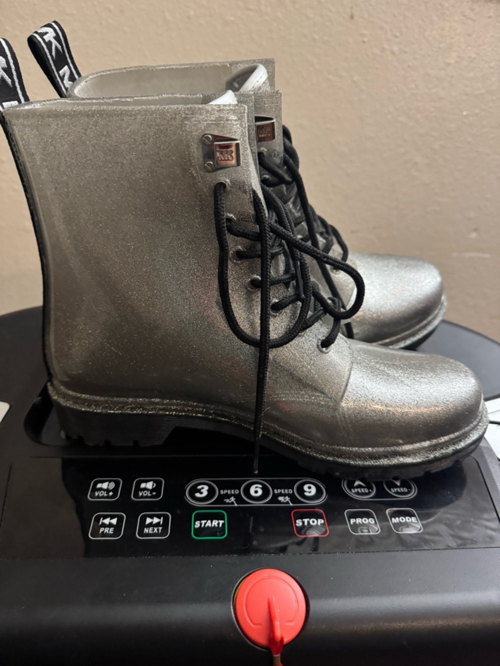 Michael Kors Silver Glitter Lace-Up Rain Boots